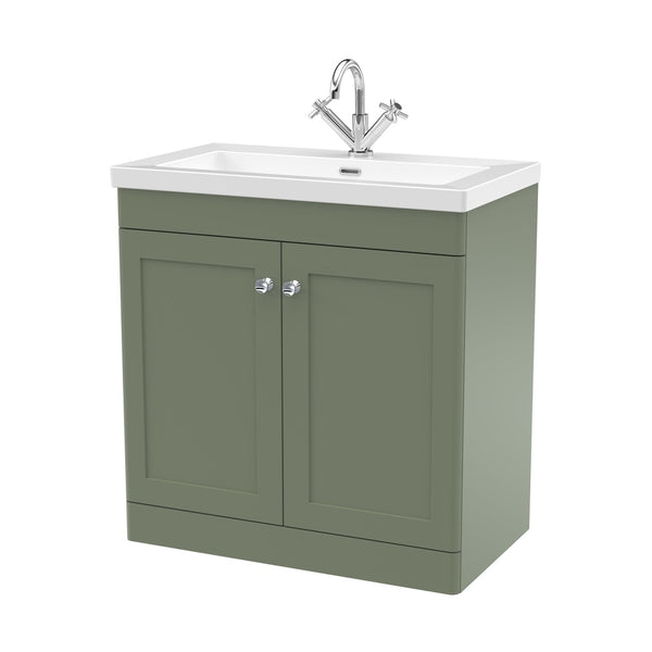Nuie Classique 800mm Floor Standing 2-door Vanity With Basin - 1 Tap Hole Traditional Satin Green Fireclay 845x813x462mm - JJ Building Materials