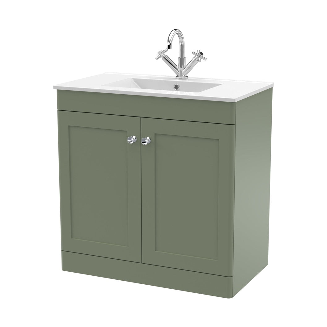 Nuie Classique 800mm Floor Standing 2-door Vanity With Basin - 1 Tap Hole Traditional Satin Green Vitreous China 818x805x460mm - JJ Building Materials