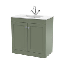Nuie Classique 800mm Floor Standing 2-door Vanity With Basin - 1 Tap Hole Traditional Satin Green Vitreous China 818x805x460mm - JJ Building Materials