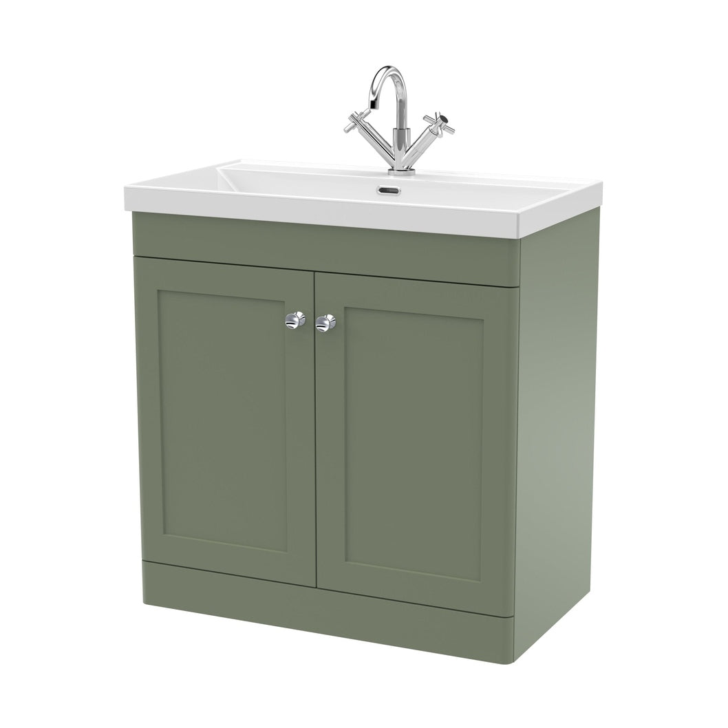 Nuie Classique 800mm Floor Standing 2-door Vanity With Basin - 1 Tap Hole Traditional Satin Green Vitreous China 818x810x460mm - JJ Building Materials