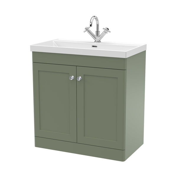 Nuie Classique 800mm Floor Standing 2-door Vanity With Basin - 1 Tap Hole Traditional Satin Green Vitreous China 818x810x460mm - JJ Building Materials