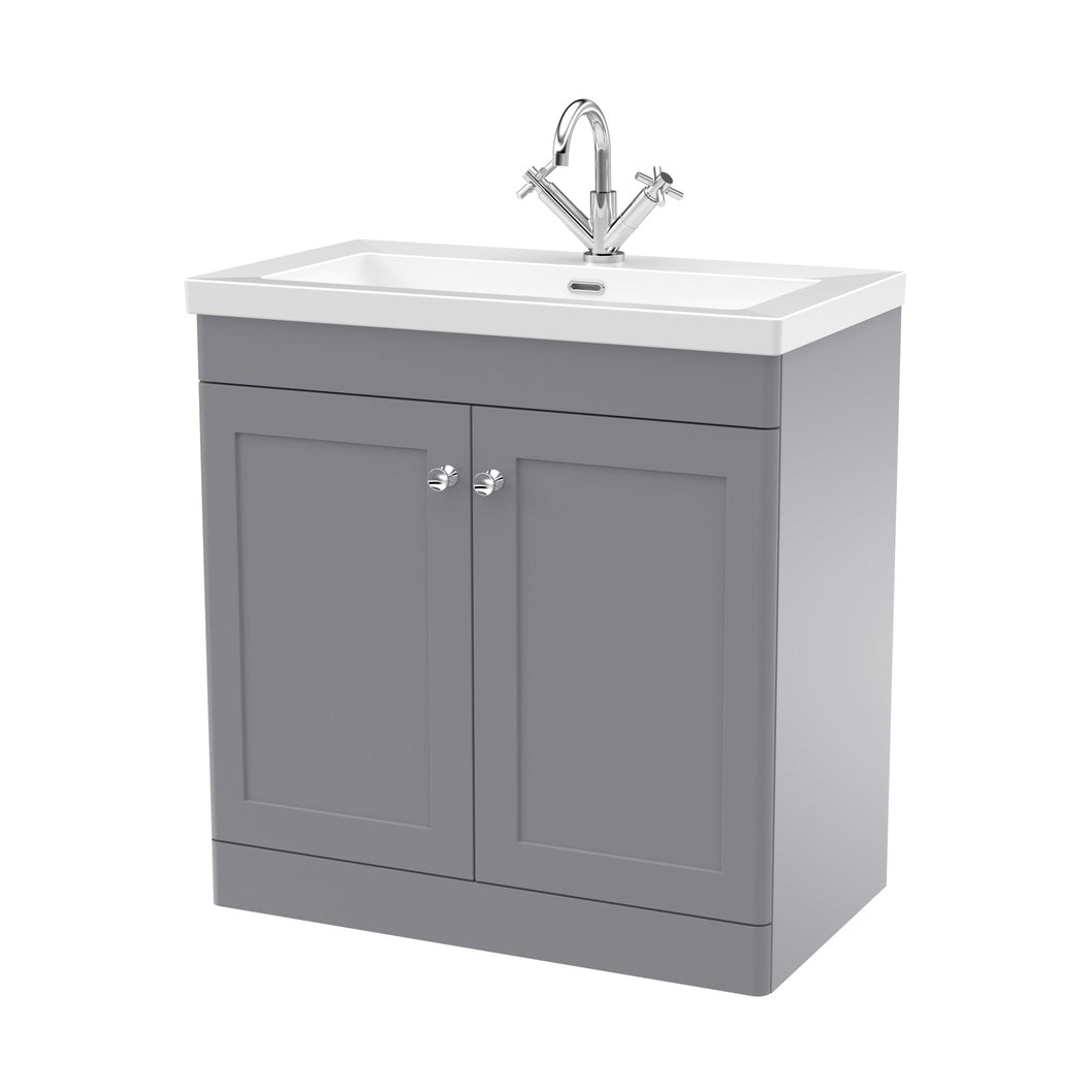 Nuie Classique 800mm Floor Standing 2-door Vanity With Basin - 1 Tap Hole Traditional Satin Grey Fireclay 845x813x462mm - JJ Building Materials