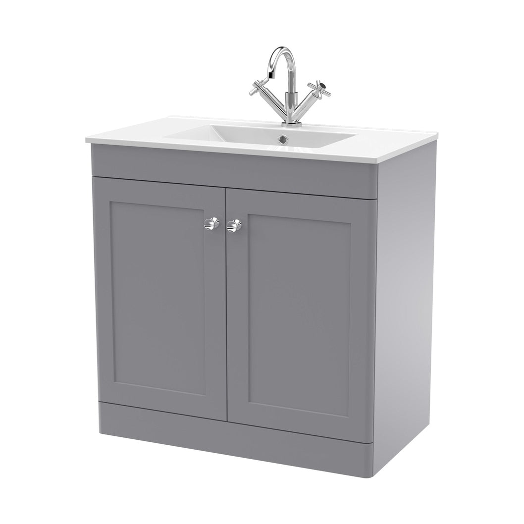 Nuie Classique 800mm Floor Standing 2-door Vanity With Basin - 1 Tap Hole Traditional Satin Grey Vitreous China 818x805x460mm - JJ Building Materials