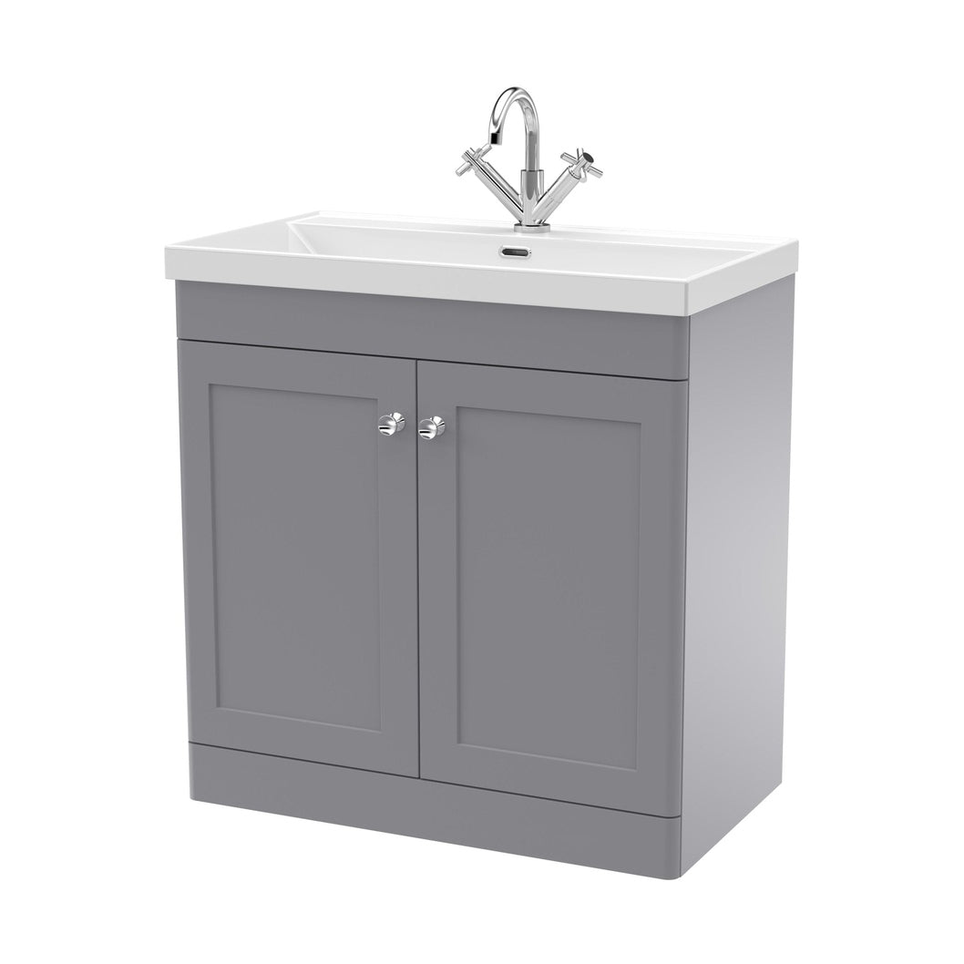 Nuie Classique 800mm Floor Standing 2-door Vanity With Basin - 1 Tap Hole Traditional Satin Grey Vitreous China 818x810x460mm - JJ Building Materials