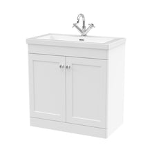 Nuie Classique 800mm Floor Standing 2-door Vanity With Basin - 1 Tap Hole Traditional Satin White Fireclay 845x813x462mm - JJ Building Materials