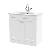 Nuie Classique 800mm Floor Standing 2-door Vanity With Basin - 1 Tap Hole Traditional Satin White Vitreous China 818x805x460mm - JJ Building Materials