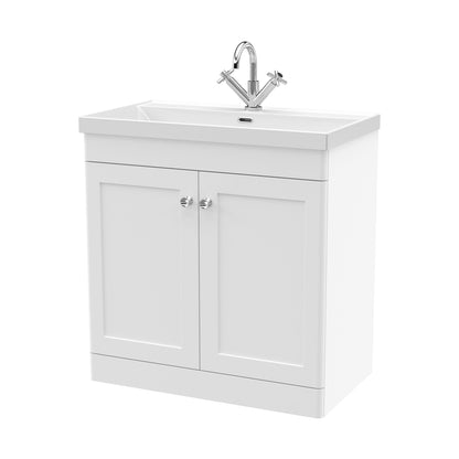 Nuie Classique 800mm Floor Standing 2-door Vanity With Basin - 1 Tap Hole Traditional Satin White Vitreous China 818x810x460mm - JJ Building Materials