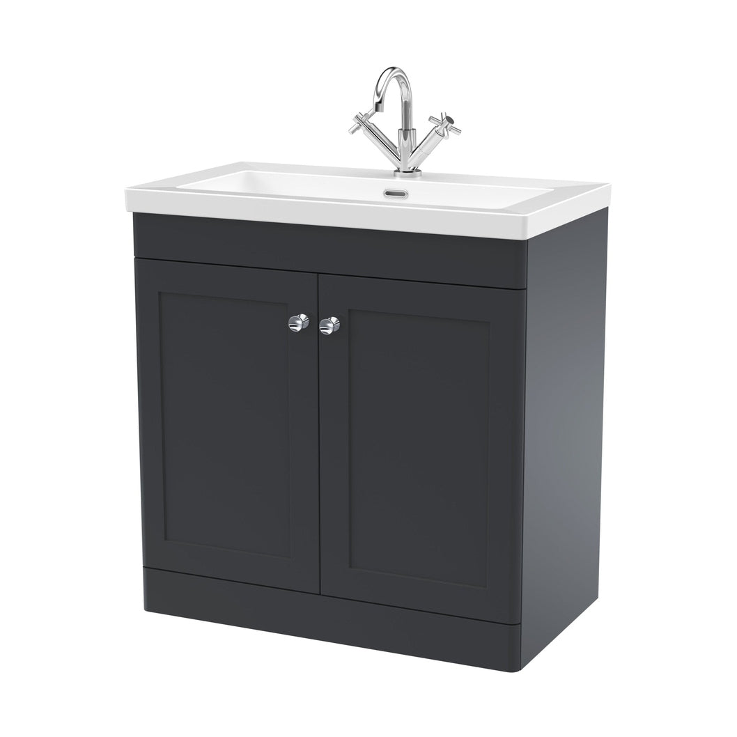 Nuie Classique 800mm Floor Standing 2-door Vanity With Basin - 1 Tap Hole Traditional Soft Black Fireclay 845x813x462mm - JJ Building Materials