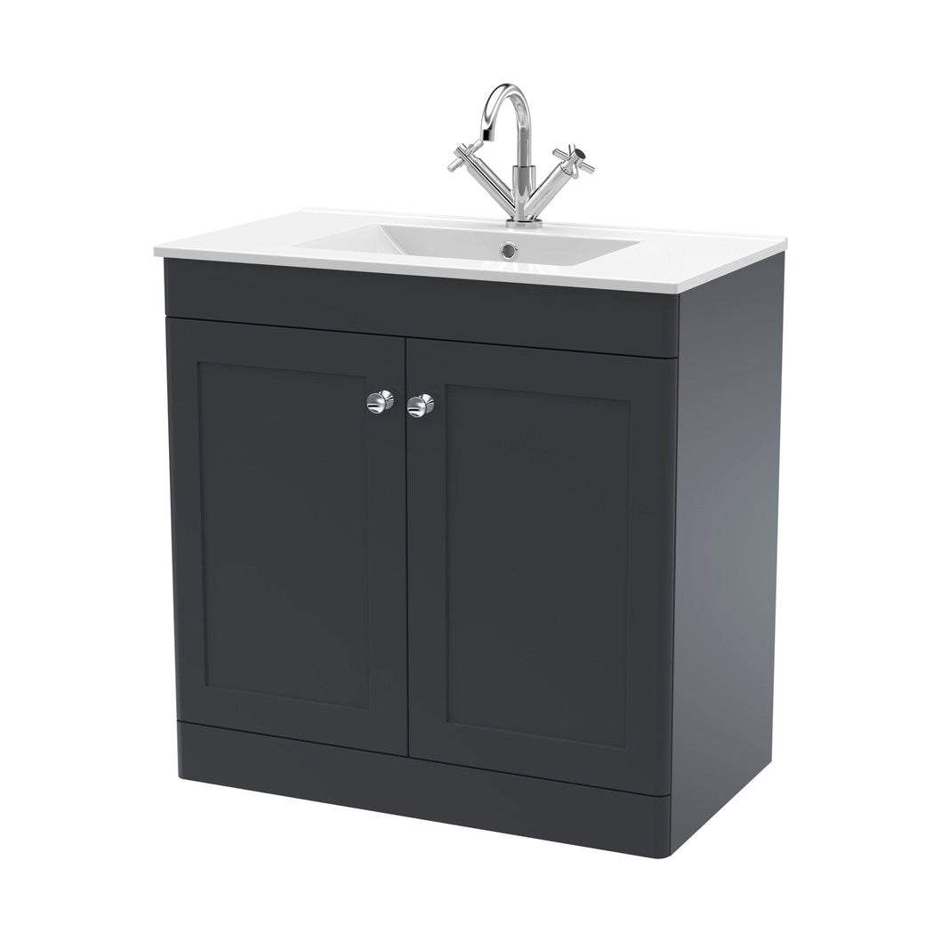 Nuie Classique 800mm Floor Standing 2-door Vanity With Basin - 1 Tap Hole Traditional Soft Black Vitreous China 818x805x460mm - JJ Building Materials