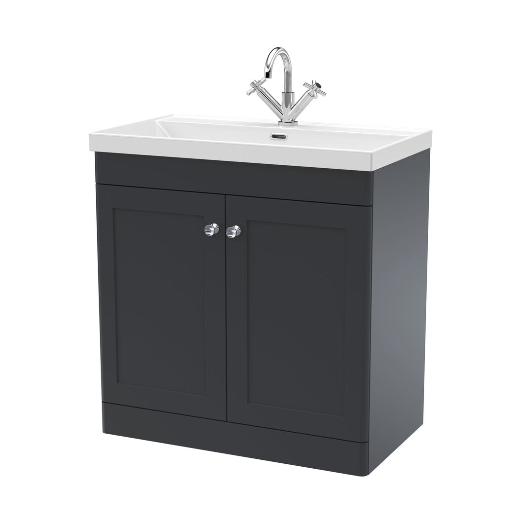 Nuie Classique 800mm Floor Standing 2-door Vanity With Basin - 1 Tap Hole Traditional Soft Black Vitreous China 818x810x460mm - JJ Building Materials
