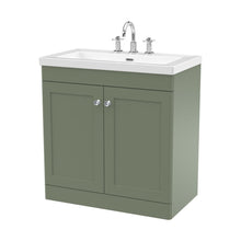 Nuie Classique 800mm Floor Standing 2-door Vanity With Basin - 3 Tap Hole Traditional Satin Green Fireclay 845x813x462mm - JJ Building Materials