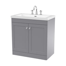 Nuie Classique 800mm Floor Standing 2-door Vanity With Basin - 3 Tap Hole Traditional Satin Grey Fireclay 845x813x462mm - JJ Building Materials