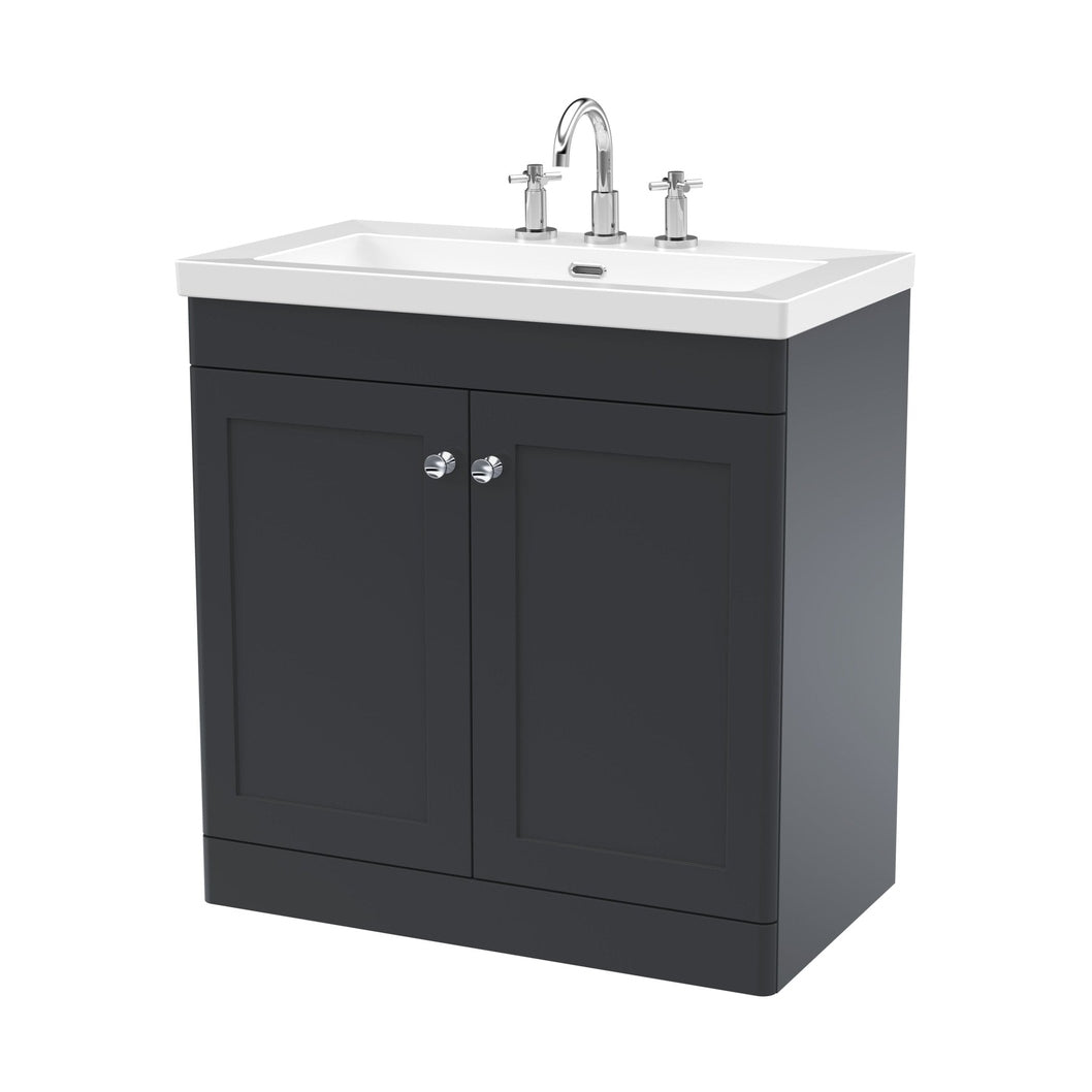 Nuie Classique 800mm Floor Standing 2-door Vanity With Basin - 3 Tap Hole Traditional Soft Black Fireclay 845x813x462mm - JJ Building Materials