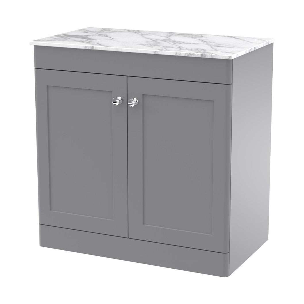 Nuie Classique 800mm Floor Standing 2-door Vanity With Marble Top Traditional Satin Grey Natural Marble 818x810x460mm - CLC226CMT - JJ Building Materials