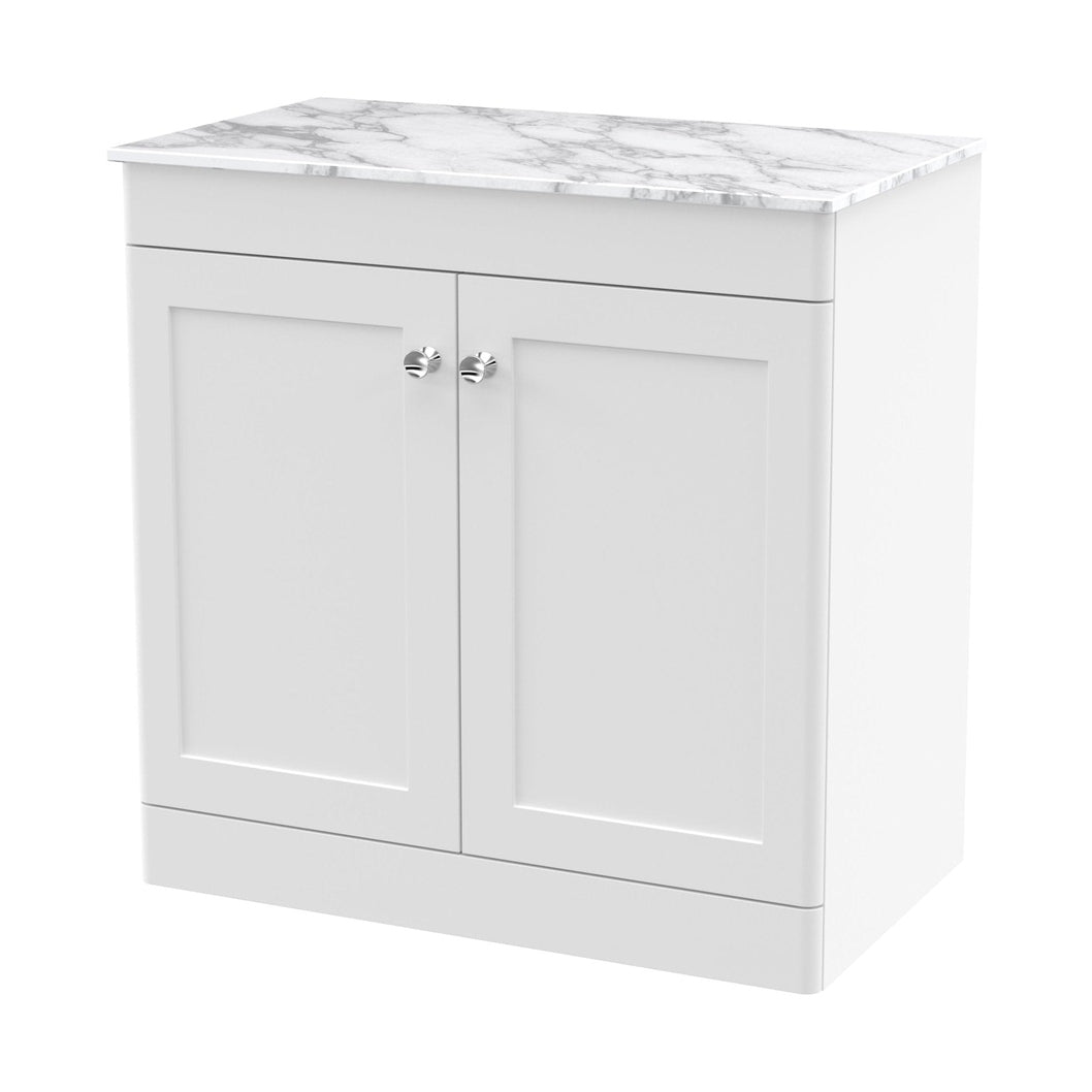 Nuie Classique 800mm Floor Standing 2-door Vanity With Marble Top Traditional Satin White Natural Marble 818x810x460mm - CLC126CMT - JJ Building Materials