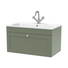 Nuie Classique 800mm Wall Hung 1-drawer Unit & Stone Basin 1th Traditional Satin Green MFC Painted Matt,stone 447x805x460mm - CLC896P - JJ Building Materials