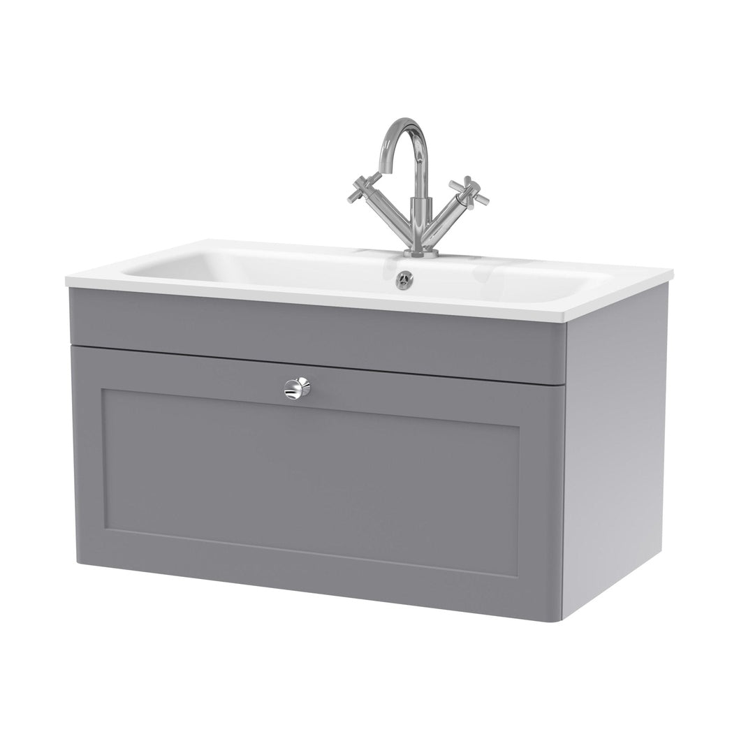 Nuie Classique 800mm Wall Hung 1-drawer Unit & Stone Basin 1th Traditional Satin Grey MFC Painted Matt,stone 447x805x460mm - CLC296P - JJ Building Materials