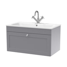 Nuie Classique 800mm Wall Hung 1-drawer Unit & Stone Basin 1th Traditional Satin Grey MFC Painted Matt,stone 447x805x460mm - CLC296P - JJ Building Materials