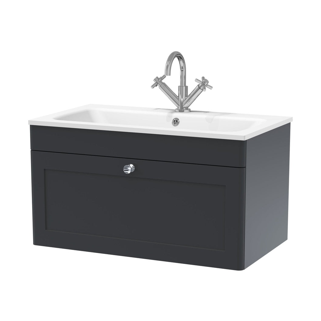Nuie Classique 800mm Wall Hung 1-drawer Unit & Stone Basin 1th Traditional Soft Black MFC Painted Matt,stone 447x805x460mm - CLC1496P - JJ Building Materials
