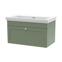 Nuie Classique 800mm Wall Hung 1 Drawer Vanity & Basin 0th Traditional Satin Green MFC Painted Matt 452x830x470mm - JJ Building Materials