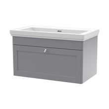Nuie Classique 800mm Wall Hung 1 Drawer Vanity & Basin 0th Traditional Satin Grey MFC Painted Matt 452x830x470mm - JJ Building Materials