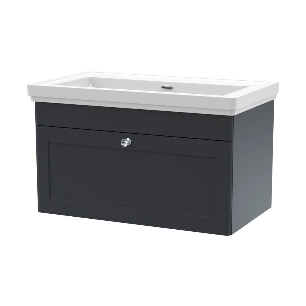 Nuie Classique 800mm Wall Hung 1 Drawer Vanity & Basin 0th Traditional Soft Black MFC Painted Matt 452x830x470mm - JJ Building Materials