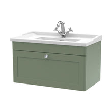 Nuie Classique 800mm Wall Hung 1 Drawer Vanity & Basin 1th Traditional Satin Green MFC Painted Matt 489x820x480mm - JJ Building Materials