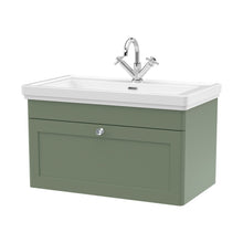 Nuie Classique 800mm Wall Hung 1-drawer Vanity & Basin 1th Traditional Satin Green MFC Painted Matt 496x830x470mm - JJ Building Materials