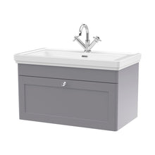 Nuie Classique 800mm Wall Hung 1-drawer Vanity & Basin 1th Traditional Satin Grey MFC Painted Matt 496x830x470mm - JJ Building Materials