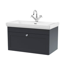 Nuie Classique 800mm Wall Hung 1-drawer Vanity & Basin 1th Traditional Soft Black MFC Painted Matt 496x830x470mm - JJ Building Materials