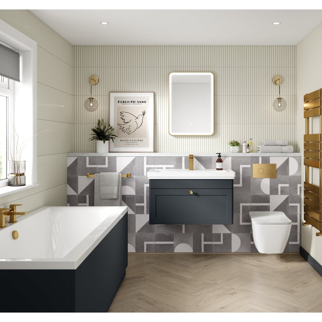 Nuie Classique 800mm Wall Hung 1-drawer Vanity & Basin 1th Traditional Soft Black MFC Painted Matt 496x830x470mm - JJ Building Materials