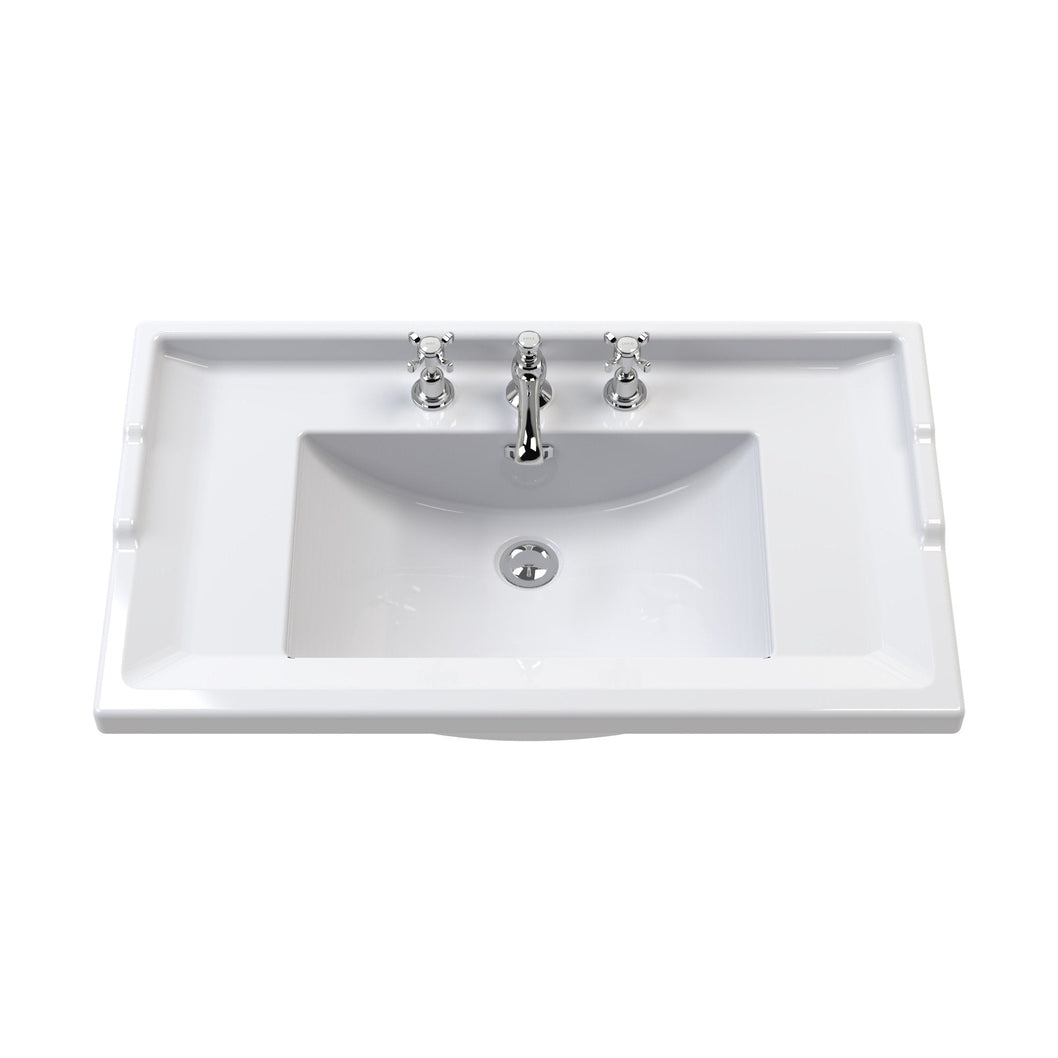 Nuie Classique 800mm Wall Hung 1 Drawer Vanity & Basin 3th Traditional Satin Green MFC Painted Matt 489x820x480mm - JJ Building Materials