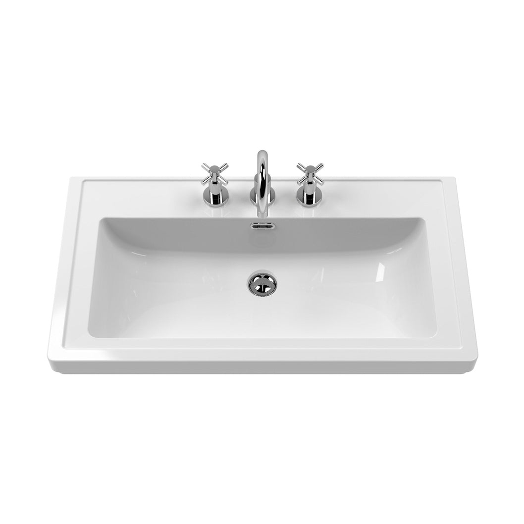 Nuie Classique 800mm Wall Hung 1-drawer Vanity & Basin 3th Traditional Satin Green MFC Painted Matt 496x830x470mm - JJ Building Materials