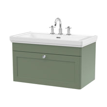 Nuie Classique 800mm Wall Hung 1-drawer Vanity & Basin 3th Traditional Satin Green MFC Painted Matt 496x830x470mm - JJ Building Materials