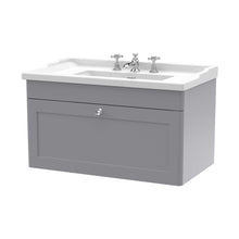 Nuie Classique 800mm Wall Hung 1 Drawer Vanity & Basin 3th Traditional Satin Grey MFC Painted Matt 489x820x480mm - JJ Building Materials