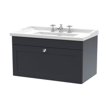 Nuie Classique 800mm Wall Hung 1 Drawer Vanity & Basin 3th Traditional Soft Black MFC Painted Matt 489x820x480mm - JJ Building Materials