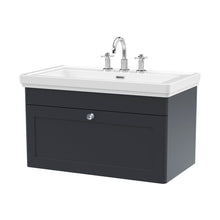 Nuie Classique 800mm Wall Hung 1-drawer Vanity & Basin 3th Traditional Soft Black MFC Painted Matt 496x830x470mm - JJ Building Materials