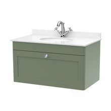 Nuie Classique 800mm Wall Hung 1 Drawer Vanity & Marble Top 1th Traditional Satin Green MFC Painted Matt 445x820x463mm - CLC896WR1 - JJ Building Materials