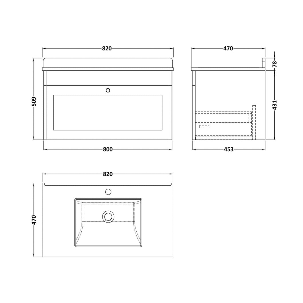 Nuie Classique 800mm Wall Hung 1 Drawer Vanity & Marble Top 1th Traditional Satin Green MFC Painted Matt 445x820x463mm - CLC896WS1 - JJ Building Materials