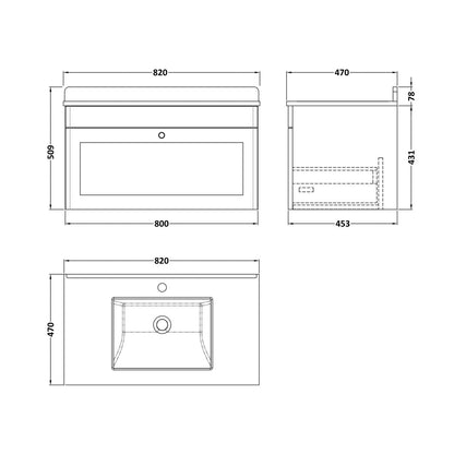 Nuie Classique 800mm Wall Hung 1 Drawer Vanity & Marble Top 1th Traditional Satin Green MFC Painted Matt 445x820x463mm - CLC896WS1 - JJ Building Materials