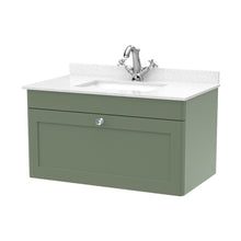 Nuie Classique 800mm Wall Hung 1 Drawer Vanity & Marble Top 1th Traditional Satin Green MFC Painted Matt 445x820x463mm - CLC896WS1 - JJ Building Materials