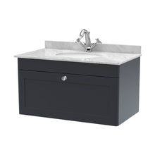 Nuie Classique 800mm Wall Hung 1 Drawer Vanity & Marble Top 1th Traditional Soft Black MFC Painted Matt 445x820x463mm - CLC1496GR1 - JJ Building Materials