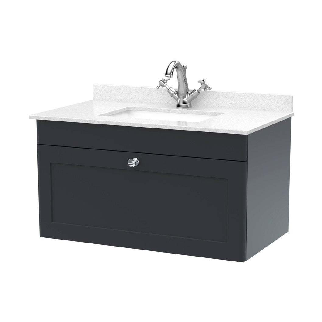 Nuie Classique 800mm Wall Hung 1 Drawer Vanity & Marble Top 1th Traditional Soft Black MFC Painted Matt 445x820x463mm - CLC1496WS1 - JJ Building Materials