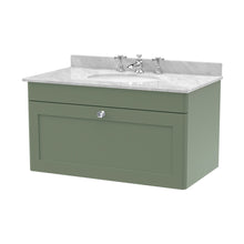 Nuie Classique 800mm Wall Hung 1 Drawer Vanity & Marble Top 3th Traditional Satin Green MFC Painted Matt 445x820x463mm - CLC896GR3 - JJ Building Materials