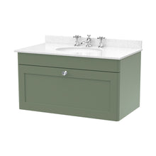 Nuie Classique 800mm Wall Hung 1 Drawer Vanity & Marble Top 3th Traditional Satin Green MFC Painted Matt 445x820x463mm - CLC896WR3 - JJ Building Materials