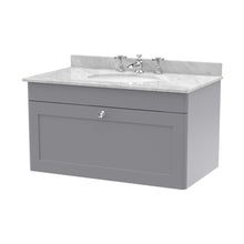 Nuie Classique 800mm Wall Hung 1 Drawer Vanity & Marble Top 3th Traditional Satin Grey MFC Painted Matt 445x820x463mm - CLC296GR3 - JJ Building Materials
