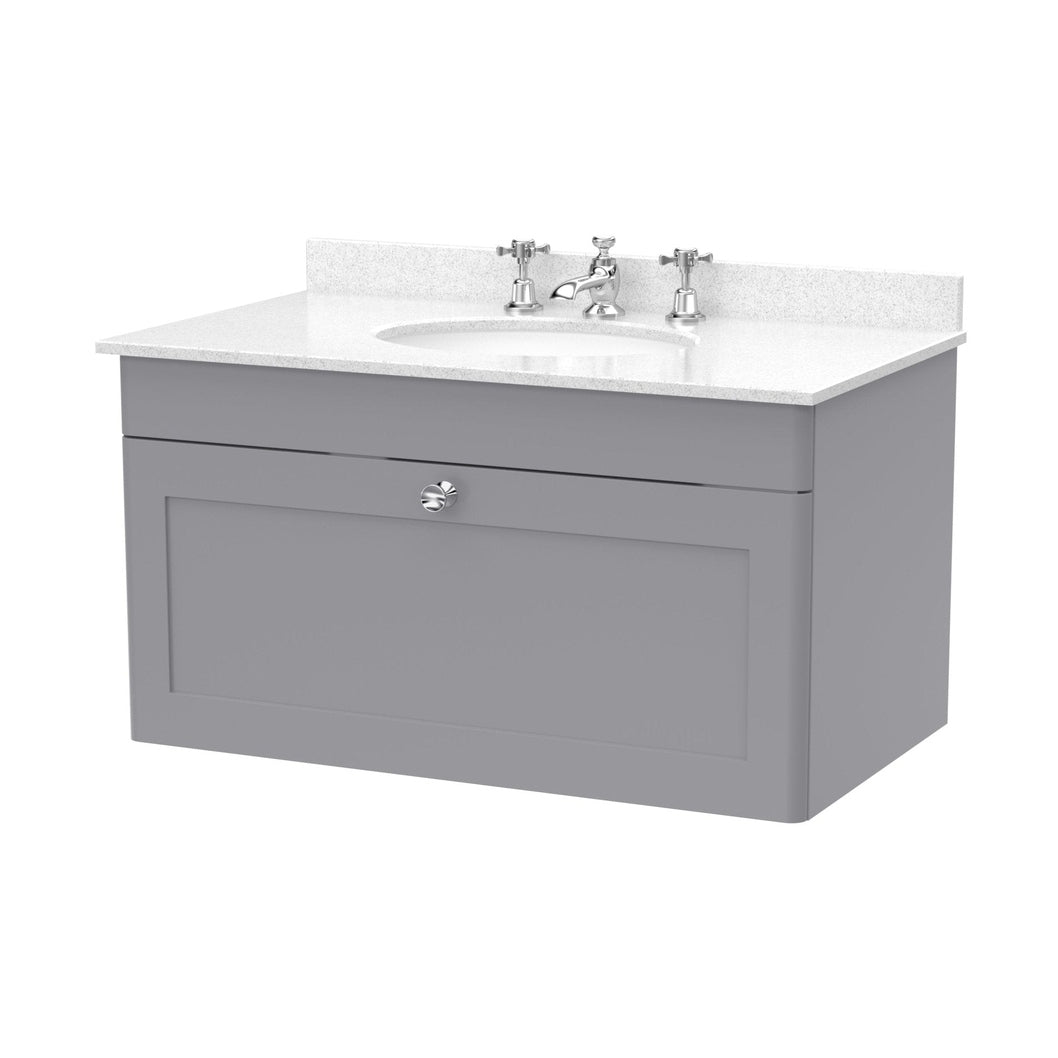 Nuie Classique 800mm Wall Hung 1 Drawer Vanity & Marble Top 3th Traditional Satin Grey MFC Painted Matt 445x820x463mm - CLC296WR3 - JJ Building Materials