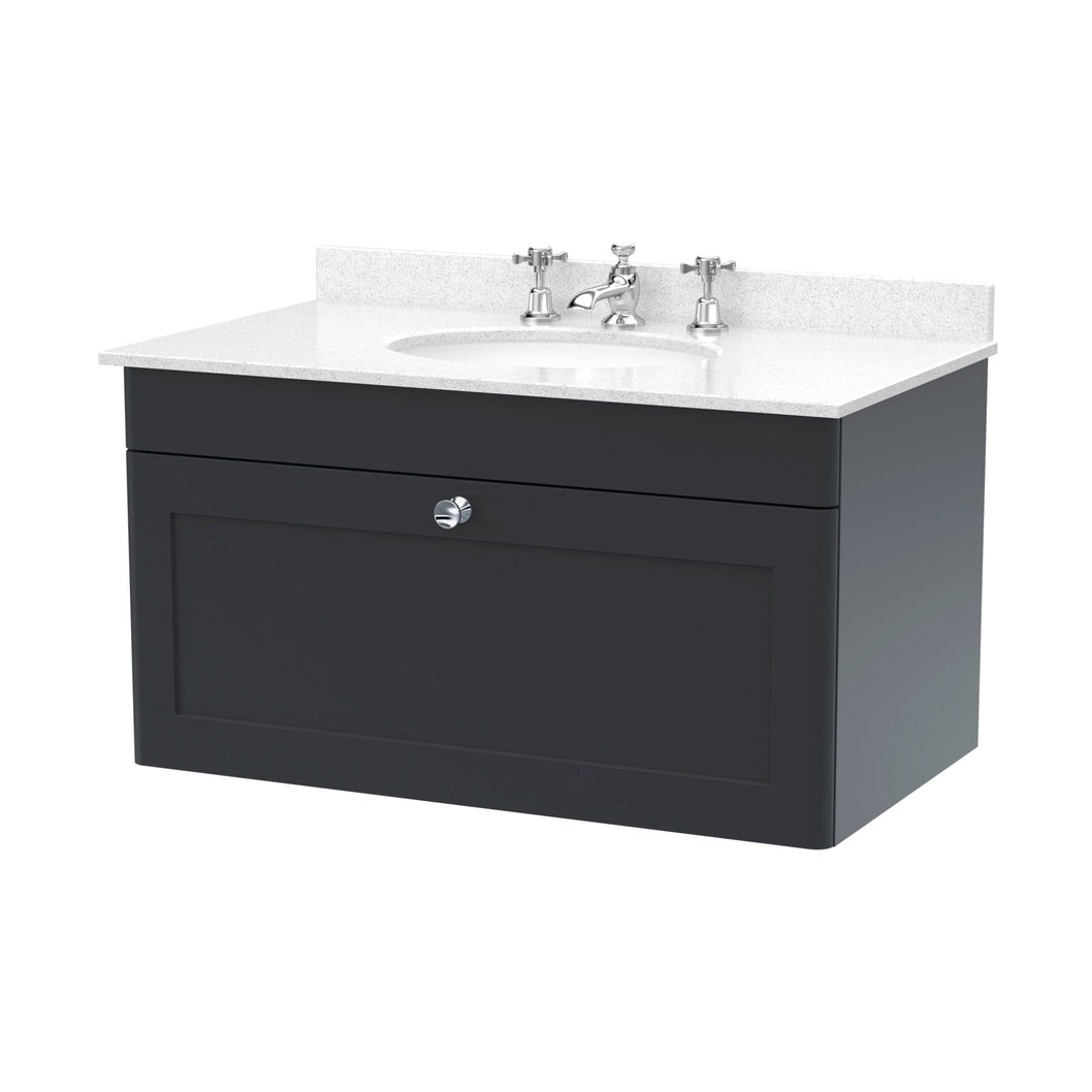 Nuie Classique 800mm Wall Hung 1 Drawer Vanity & Marble Top 3th Traditional Soft Black MFC Painted Matt 445x820x463mm - CLC1496WR3 - JJ Building Materials