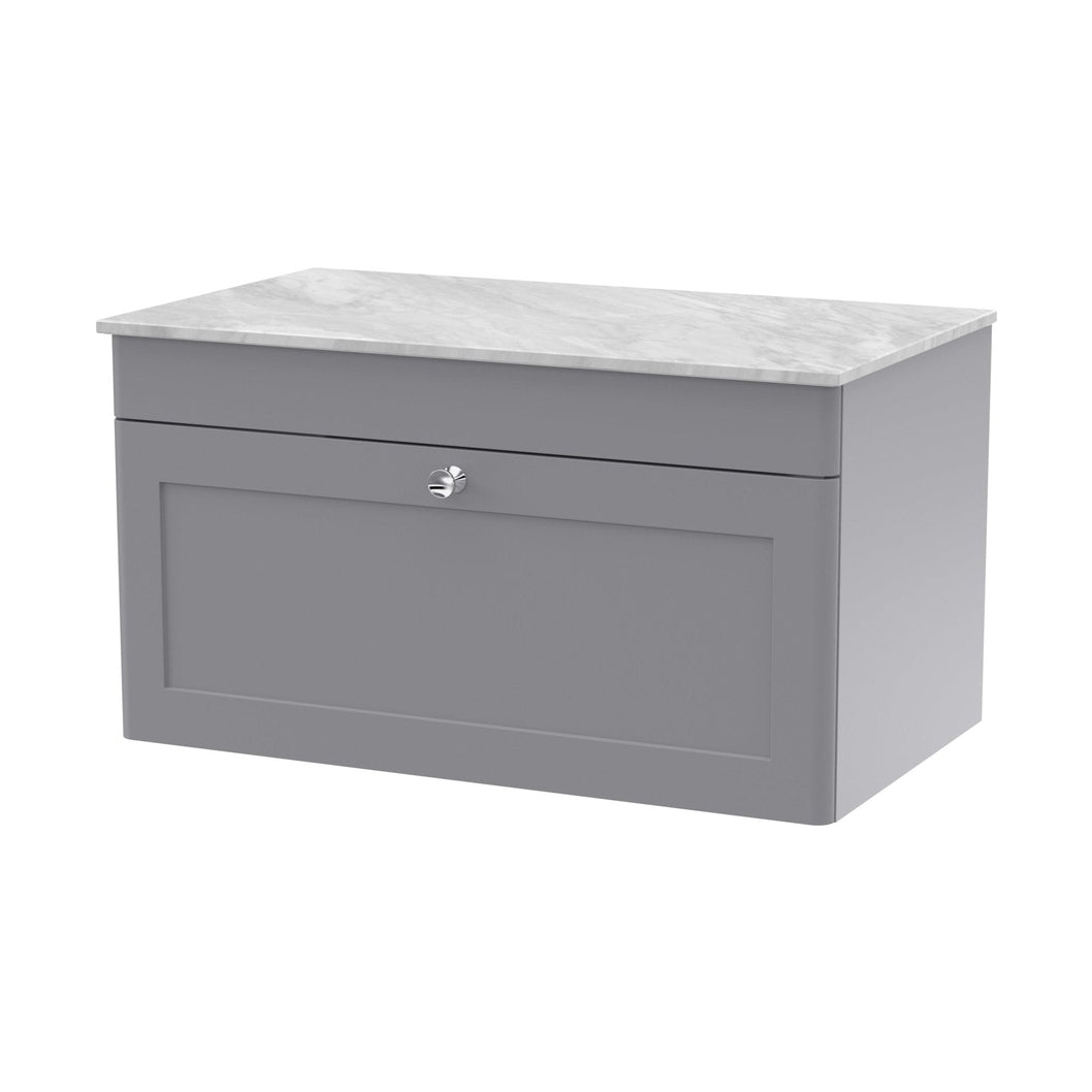 Nuie Classique 800mm Wall Hung 2-door Vanity With Marble Top Traditional Satin Grey Natural Marble 449x810x460mm - JJ Building Materials