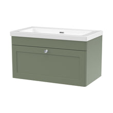 Nuie Classique 800mm Wall Hung Single Drawer Vanity With Basin - 0 Tap Hole Traditional Satin Green Fireclay 476x813x462mm - JJ Building Materials